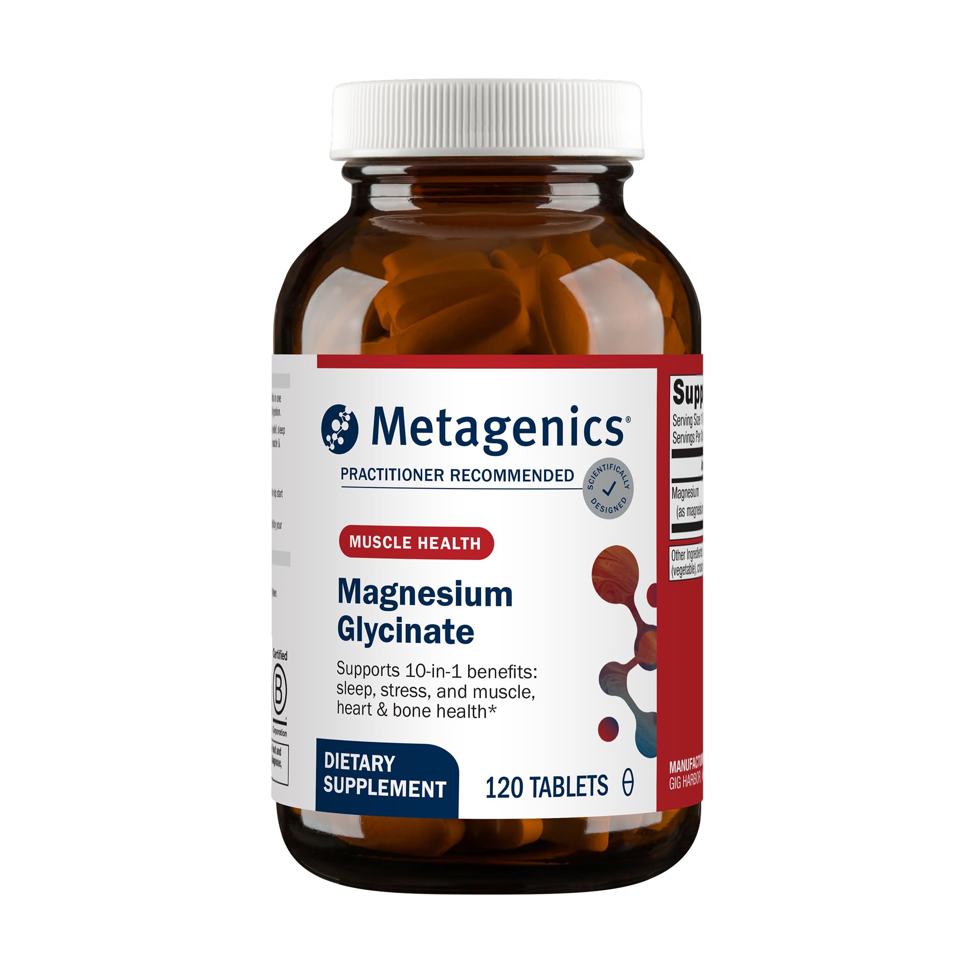 Metagenics Magnesium Glycinate 100mg-Highly Absorbable Magnesium Supplement for Sleep, Stress Relief & Muscle Relaxation - Bone, Heart & Nerve Health-Non-GMO, Gluten-Free-120 Tablets