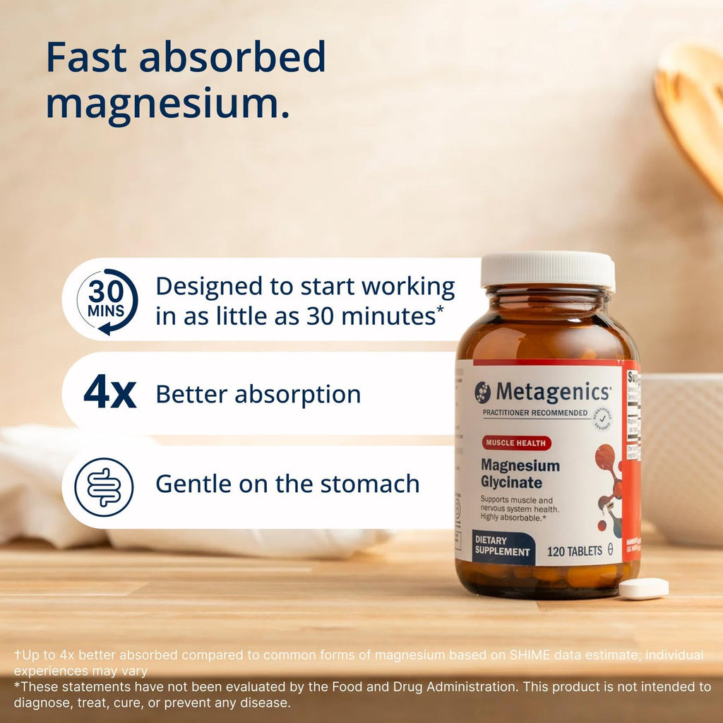 Metagenics Magnesium Glycinate 100mg-Highly Absorbable Magnesium Supplement for Sleep, Stress Relief & Muscle Relaxation - Bone, Heart & Nerve Health-Non-GMO, Gluten-Free-120 Tablets