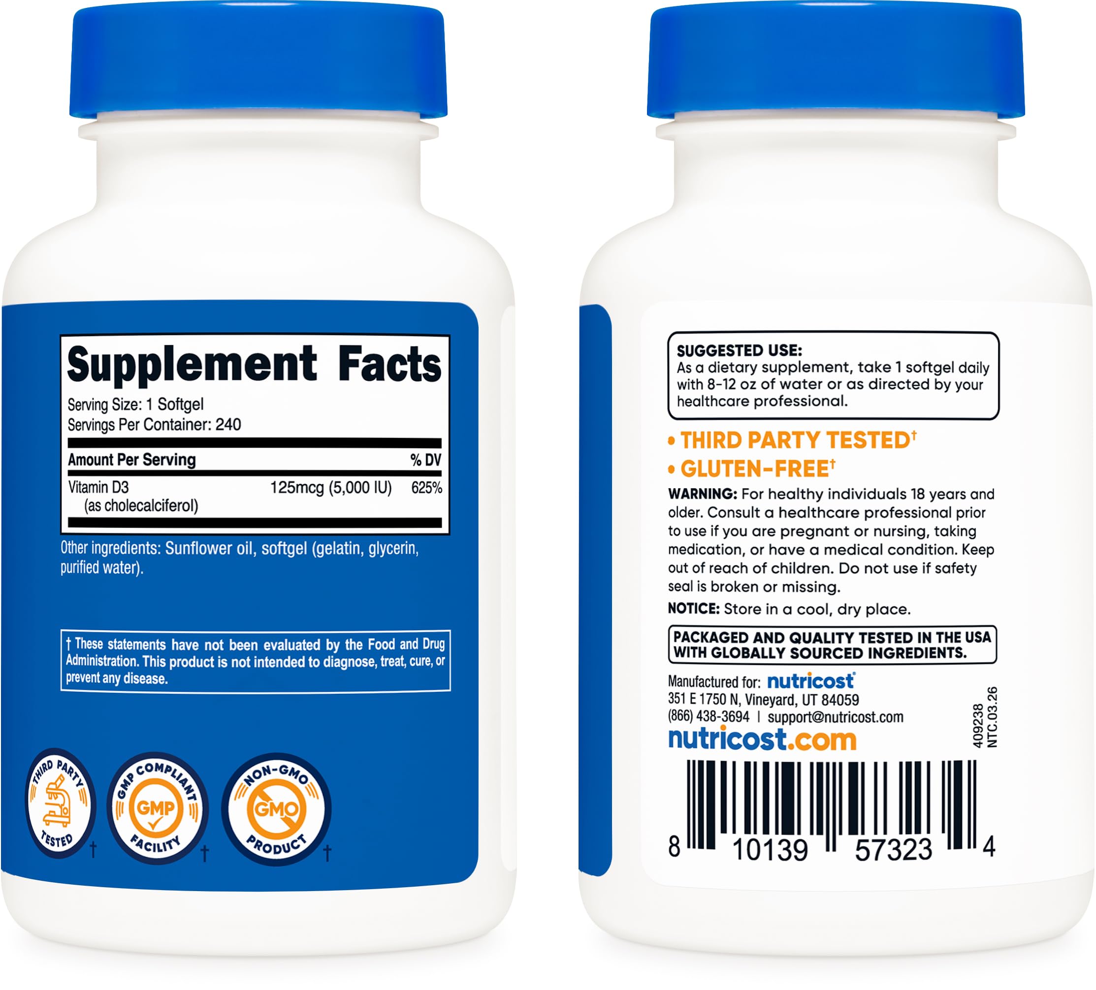 Vitamina D3 5000 UI - Nutricost